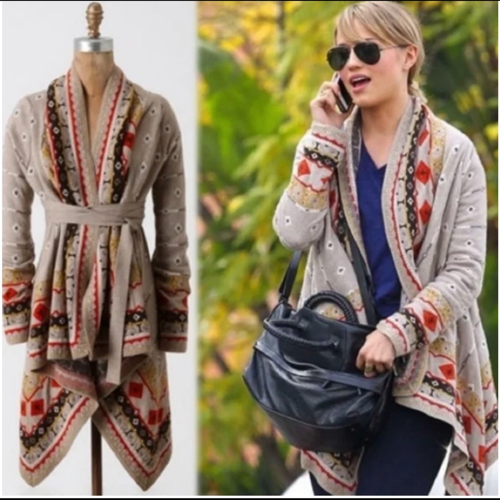 ⭐ FREEWAY Anthropologie Cardigan Aztec Southwest Draped Cardigan Boho. Sz: S⭐